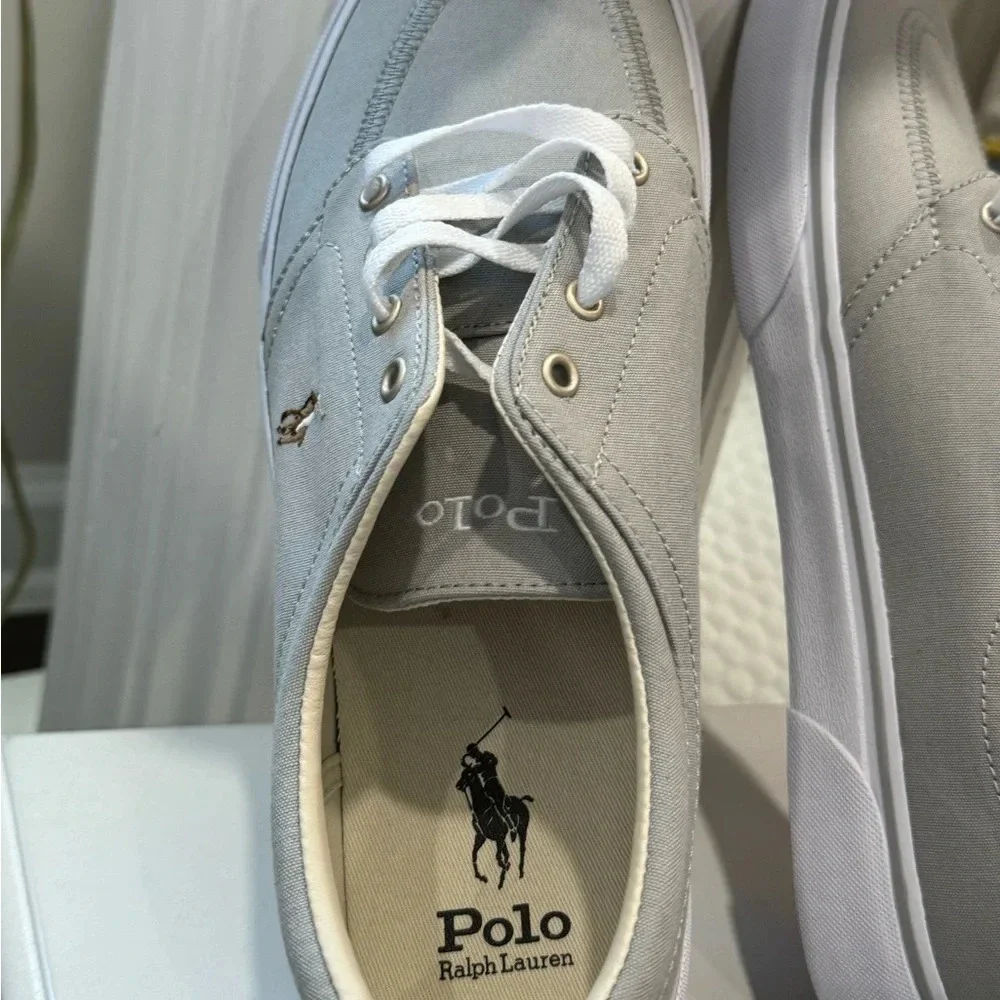 POLO RALPH LAUREN men Canvas Boat Shoes Gray Brown Pony Sz: 11